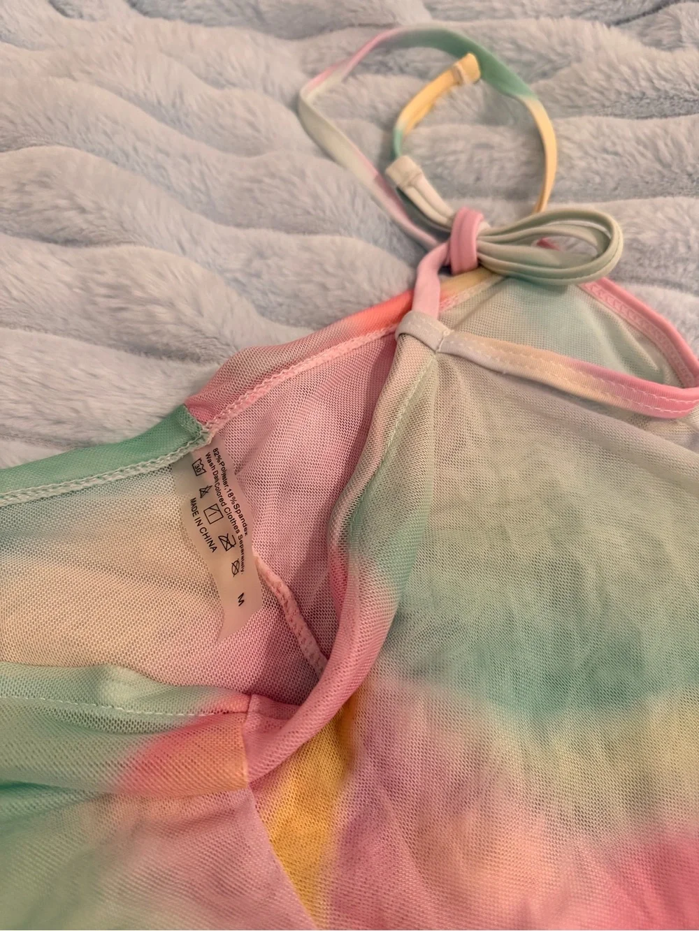 NEVER WORN adorable 3-piece pastel swim set with tie dye bikini and sheer pants